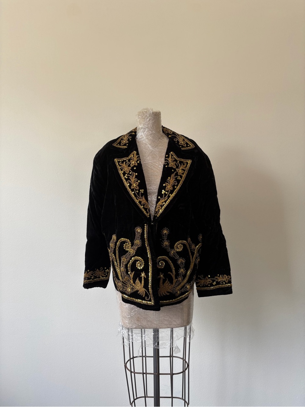 American Vintage Black Velvet Jacket with Gold Embroidery